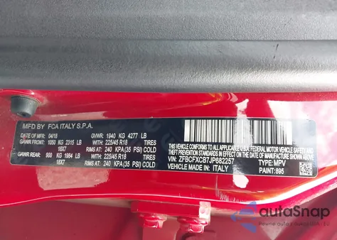 2018 Fiat 500X Trekking из США, поврежденный, VIN ZFBCFXCB7JP682257